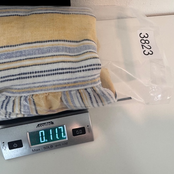 Ava James Top Women 2X Yellow Blue Striped Linen Cotton Blend Short Puff Sleeves - Picture 12 of 12